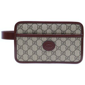GUCCI GG Supreme Canvas Clutch Bag Shoulder Beige Tan Bordeaux Purple Red